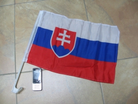 Slovenská vlajka na auto 45x29cm,  s plastový držiakom dlhým 45cm